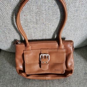 Fossil small brown leather handbag